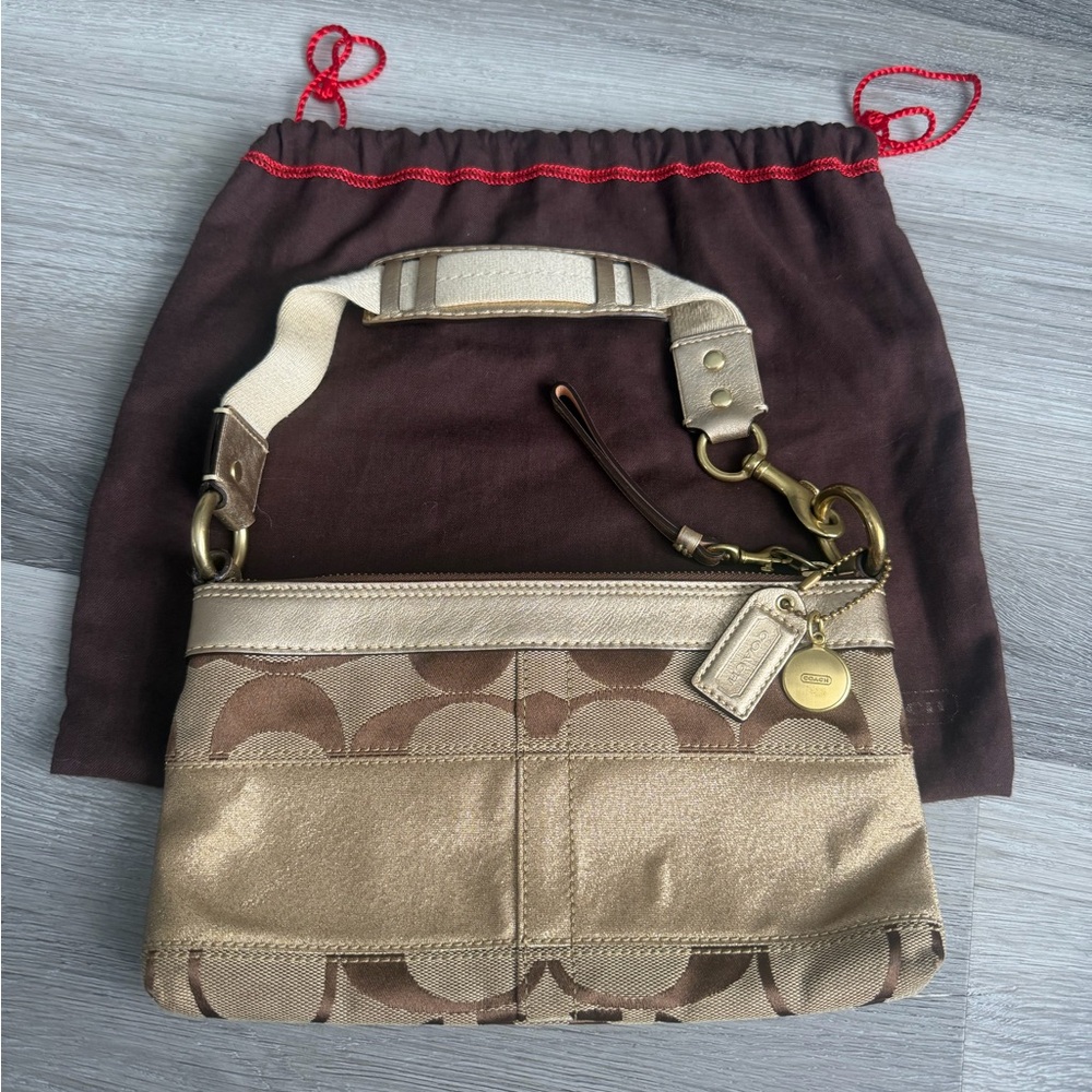 Coach Gold and Brown Wristlet